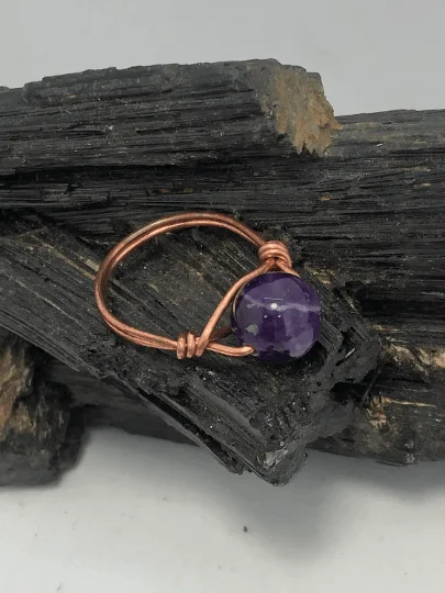 Amethyst Copper Bead Ring