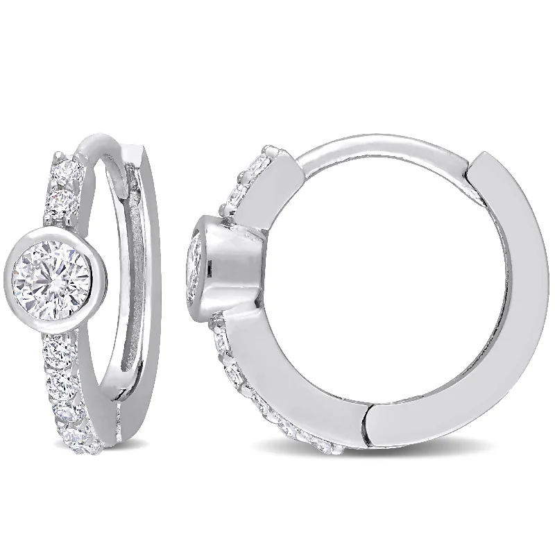 Miadora Cubic Zirconia Station Hoop Earrings in Sterling Silver