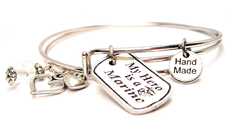 My Hero Is A Marine Expandable Bangle Bracelet Set