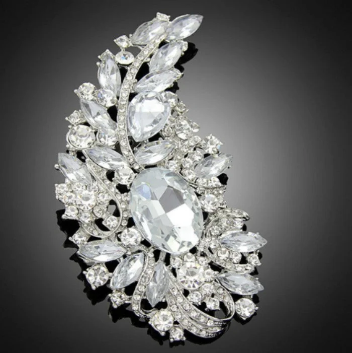 Large Silver Rhinestone Brooch BR-700