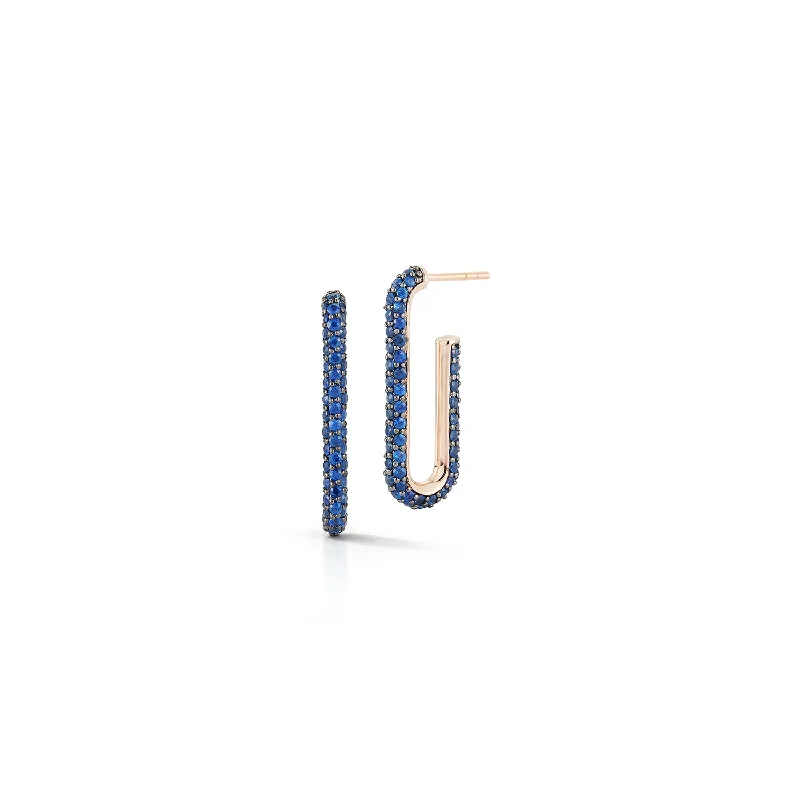 SAXON 18K AND BLUE SAPPHIRE ELONGATED CHAIN LINK EARRING