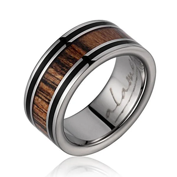 GENUINE EBONY GABON & BOCOTE WOOD WEDDING BAND RING TITANIUM 8MM SIZE 3-14