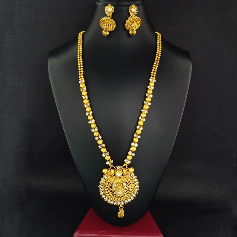 Bhavi Gold Plated White Kundan Necklace Set  - FAP0002A