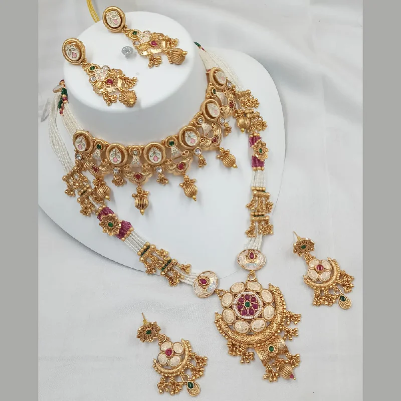 Padmawati Bangles Gold Plated Kundan Stone And Pearls Double Necklace Set