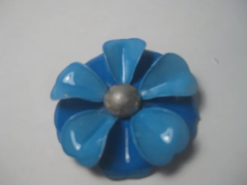 Vintage 1960's Two-Tone Blue Enameled Large Floral Brooch, 2.25", Boho, Hippie Style