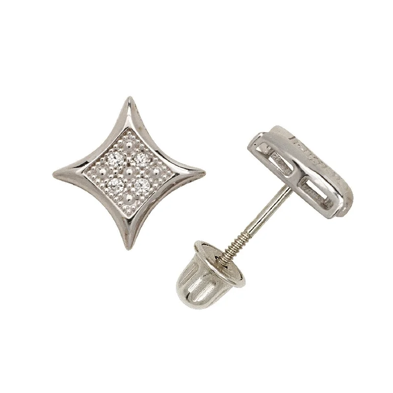 Curata 14k Gold 6mm Cubic Zirconia Micropave Kite Square Screw Back Earrings