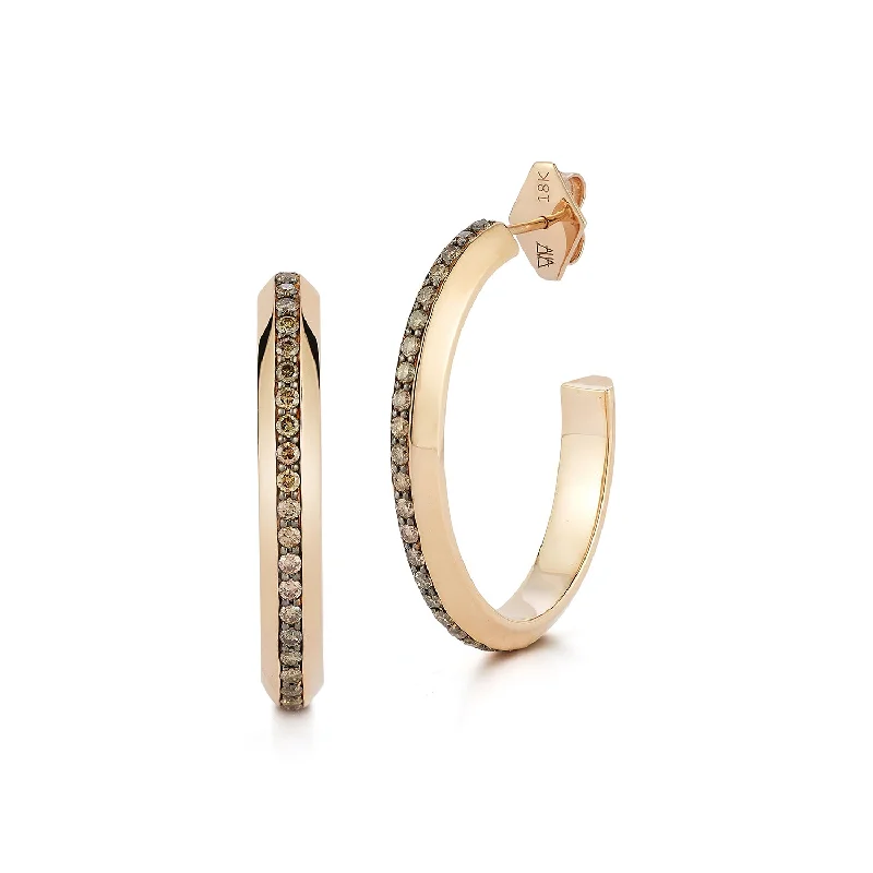 GRANT 18K AND CHAMPAGNE DIAMOND KNIFE EDGE HOOP EARRINGS